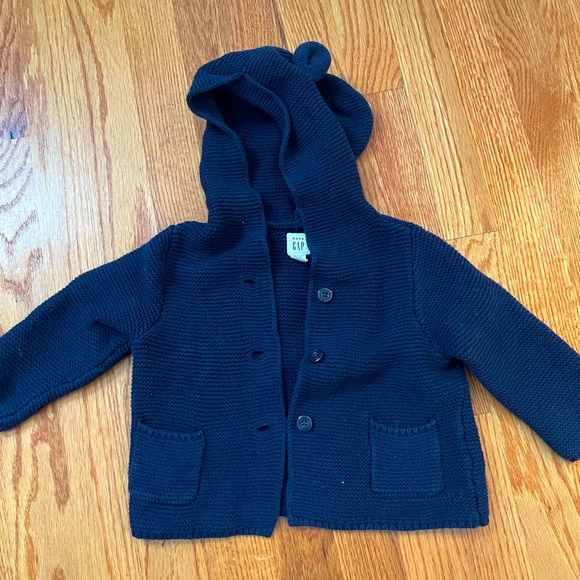 Baby Gap Navy Blue Teddy Bear Sweater Hoodie Jacket Sz 6-12 Months - Picture 1 of 3